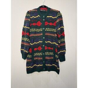Vintage Oskar Haug Knitted Cardigan Ireland 3D knit wool blend button multi S